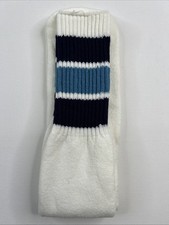 VTG Tube Socks 9-11 19" White Navy Baby Blue USA Made 80s 90s Acrylic Blend NOS
