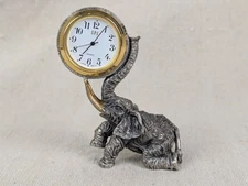 Vintage SPI Pewter Elephant Desk Clock Shelf Decor Figurine Collectible Timekeep