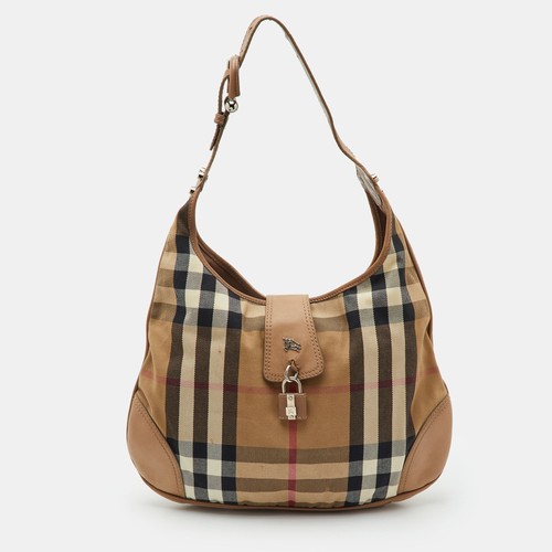Burberry Brooke Beige House Check Canvas and Leather Hobo