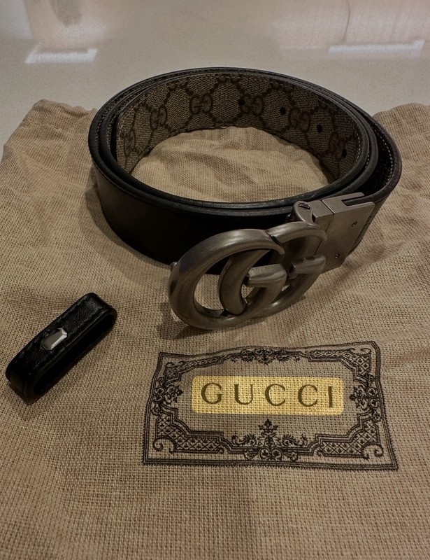 Gucci GG Brown Supreme Marmont Reversible Black Belt - Size 36 / 90