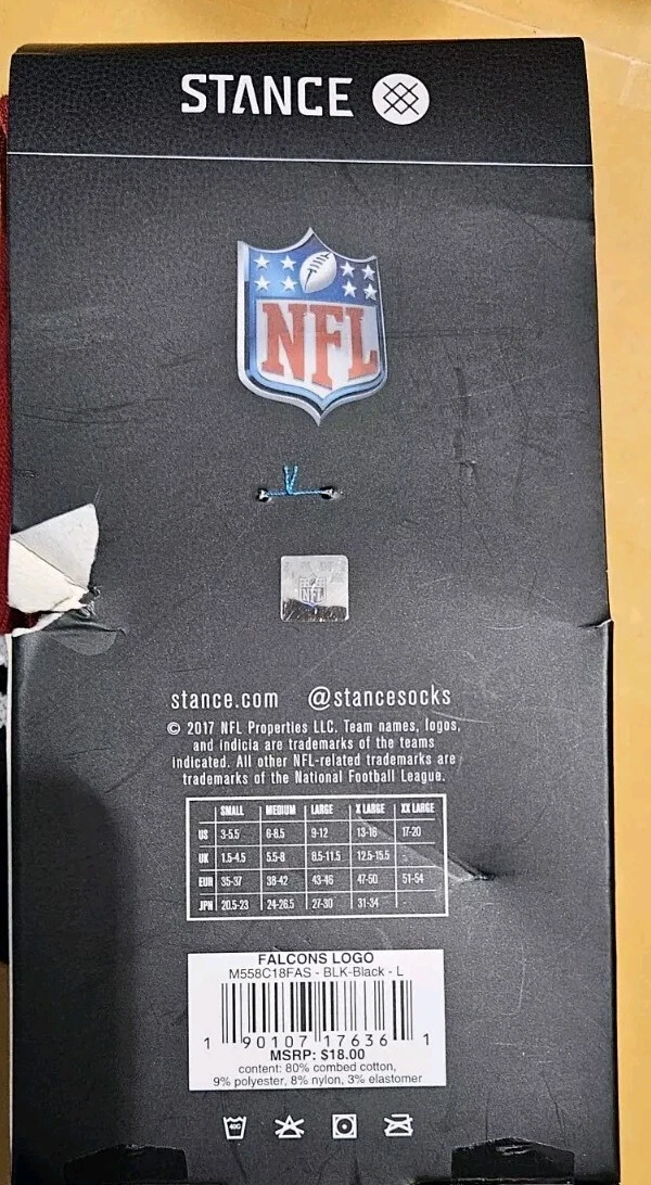 Atlanta Falcons Stance football Sideline Logo Crew Socks Large NWT