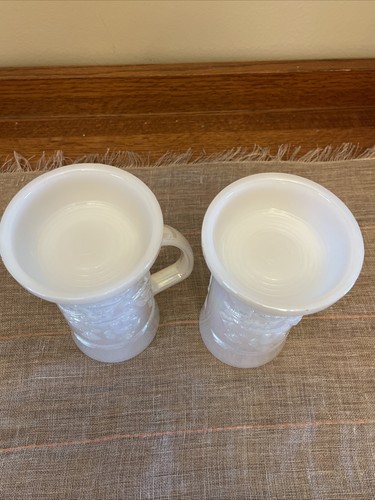 1950 Fenton Federal Iridescent Carnival White Stein Tavern Scene Mug 6"T Set/2 - Picture 7 of 11
