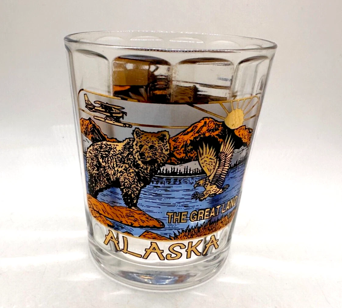 XL 16 Oz ALASKA The Great Land Rocks Old Fashion Ace Glass Bear Eagle