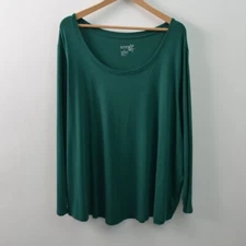 Terra & Sky T-Shirt Womens 4X 30W Green Long Sleeve Round Neck Stretch Cotton