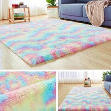 Rainbow Carpet Tie-dye Plush Rug Baby Kid Bedroom Beside Decor Cute Mat 40 60cm