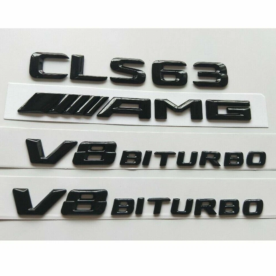 Letras 3D negras brillantes CLS63 AMG V8 BITURBO emblemas insignias para Mercedes Benz Foto 2 de 2