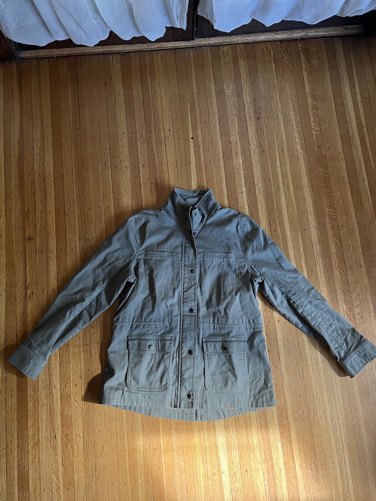 LL Bean Field Jacket Women’s Medium Olive Green Lined Chore Coat Cotton