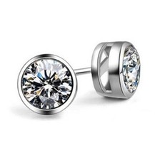 WOMEN 925 STERLING SILVER 6MM Clear CZ BLING ROUND STUD Post EARRINGS Gift A22
