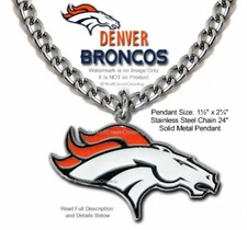 LARGE DENVER BRONCOS NECKLACE Stainless Steel Chain NFL Football Dad Son Brother