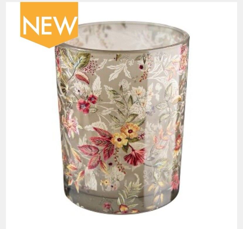 1 Teelichthalter Glas TEELICHT MIT BLÜTEN 10X12CM BUNT