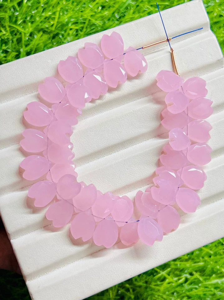 Cuentas en forma de corazón de ónix rosa natural piedra preciosa de flor de p... - Imagen 2 de 4