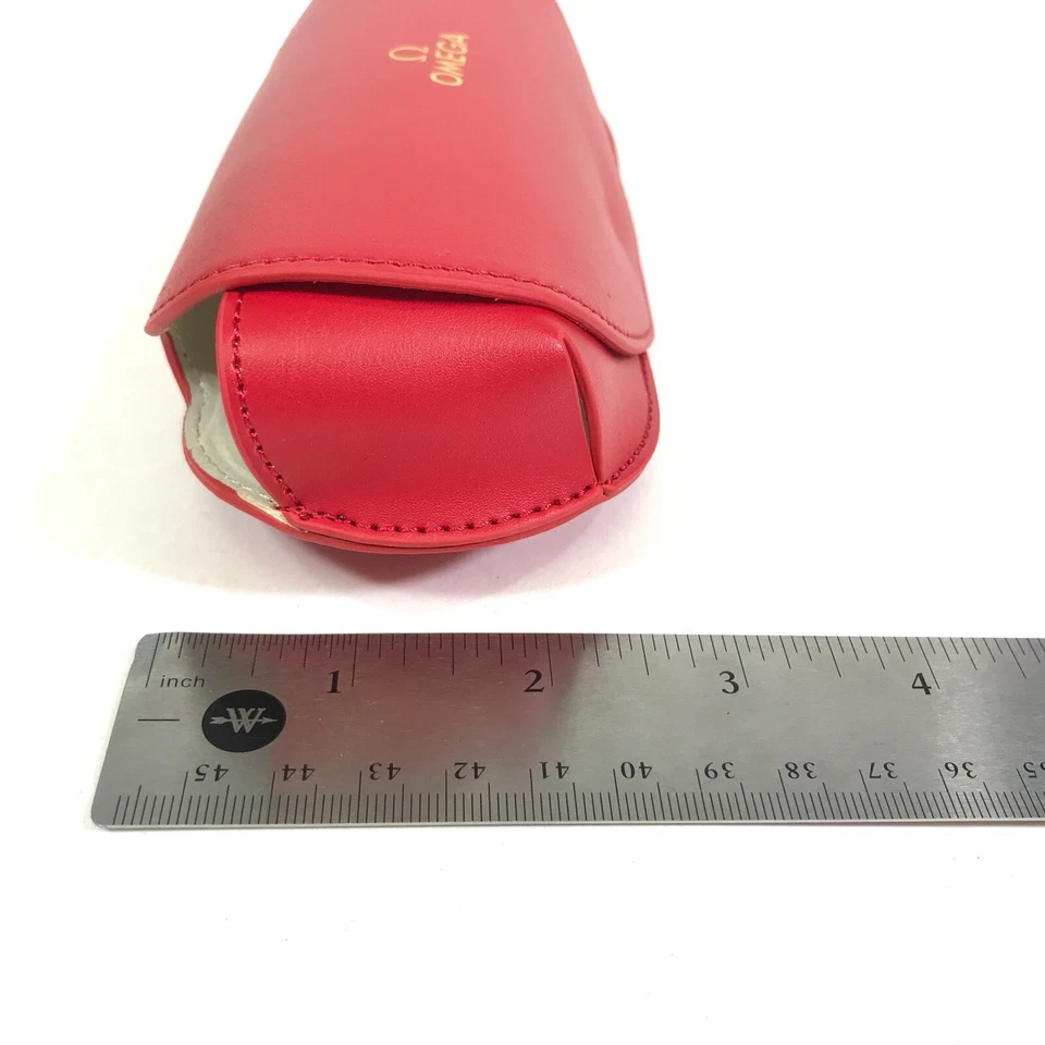 Omega Estuche para Anteojos Rojo Solapa de Cuero Suave con Caja Paño y Bolsa Saco Foto 4 de 4