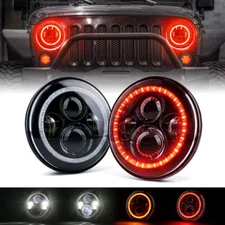 7 Inch 90W LED Headlights Red Halo Ring Angel Eyes For Jeep Wrangler 1997-2018