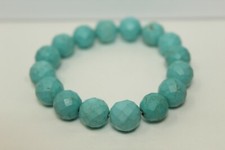 Beautiful 12mm Faceted Blue Faux Turquoise Beaded 6.75" Stretch Bracelet
