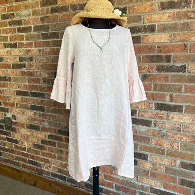 chinese dress ladies Bryn Walker Lana Cross-Dyed Linen V-Neck 3/4 Puff Sleeve Ruffle Hem Sh –  Trendy Twist Boutique main image 0