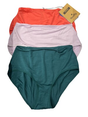 Woolly Women s High Waisted Brief 3 Pack, 95% Merino, Rose, Lilac, Teal, Medium