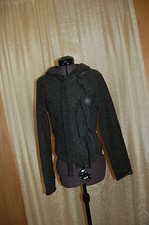 Massima Womens Jacket Gray Wool Hooded Cardigan Sweater Tie Buttons Closure