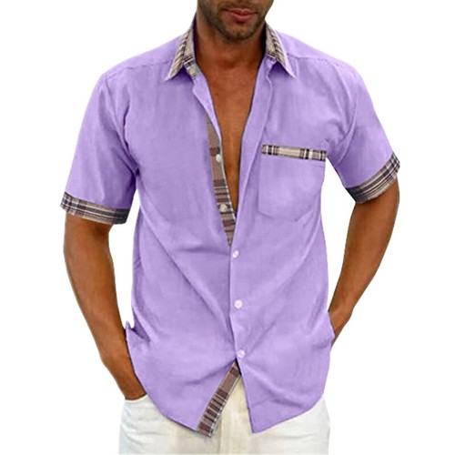 Men Shirts Tops Summer Short Sleeve Pocket Casual Breathable Button T-shirt Tops - Picture 10 of 23