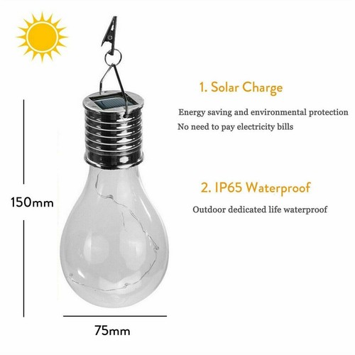 Solar Lights Outdoor Garden Yard Waterproof Hanging LED Light Bulb Decor Lamp - Picture 2 of 14