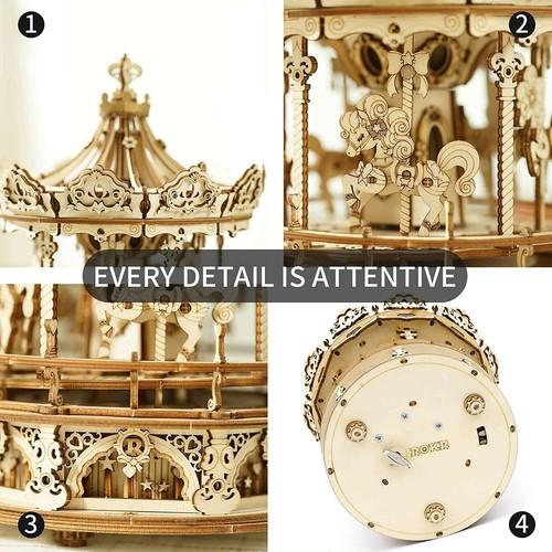 ROKR 3D Wooden Puzzles Romantic Carousel DIY Music Box Model Kits Adult Gift - Picture 4 of 7