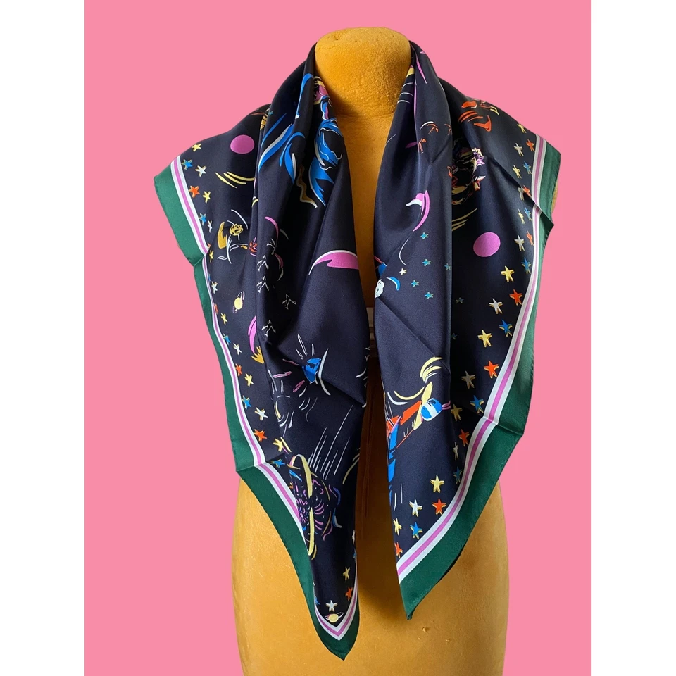 Tory Burch Daydream Seda Cuadrada Bufanda Talla 36"x36" Tory Azul Marino Verde Nuevo con Etiquetas Foto 2 de 4