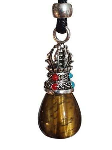 Collar de ojo de tigre Colgante de loto Piedra preciosa real Cordón de... - Imagen 3 de 12