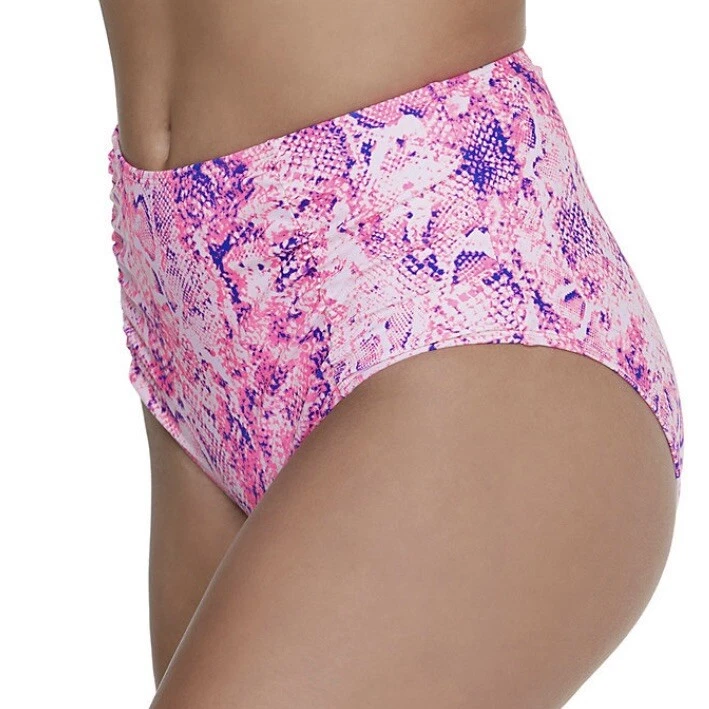 Pantalones de natación So Juniors fruncidos cintura alta XS 0-1 nuevos con etiquetas rosa pitón bonitos Foto 3 de 4