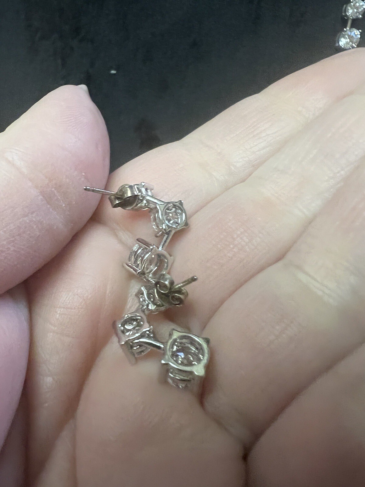 Unsigned Clear Stone Dangle Three Stone Crystal P… - image 7