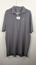 Johnnie-O Men  s Polo Shirt L Twilight Blue Gray Stripe Golf Stretch Casual Tee