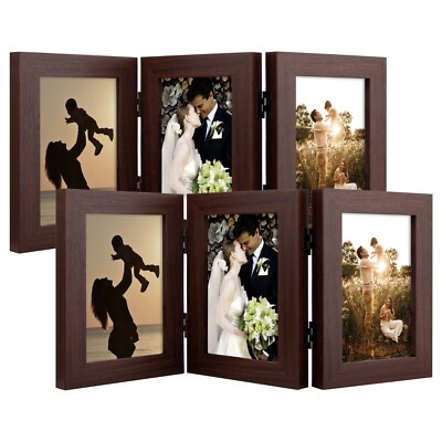 2 Pack 4x6 Brown Collage Picture Frame 3 Opening Real Glass Tabletop Gallery
