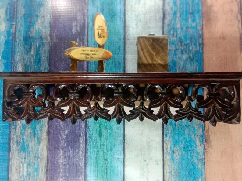 Antique Engraved Wall Bracket Wood Hand Wood Carving Wall Shelf Floating Shelves - Image 4 of 4