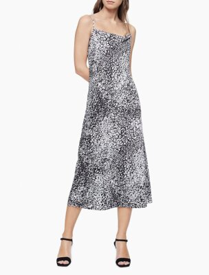 Calvin Klein Women's Printed Cowl Neck Sleeveless Long Slip  Dress,Black/White, 6 | eBay