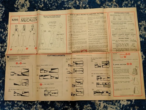 Vintage MCCALL'S PATTERN 4295 Women 16 38 DRESS Tunic Top PANT Bell Bottom 70's - Picture 3 of 4