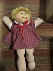 1984 Cabbage Patch Kids Short Blond Hair Blue Eyes Coleco Doll Plaid Dress Vtg