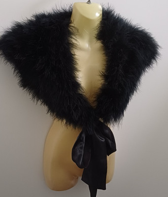 Montique Black Genuine Turkey Feather Stole Wrap Shrug Vintage Style Marabou