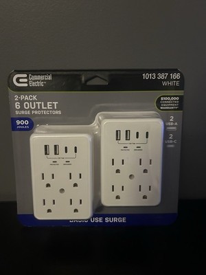 Commercial Electric CE 10 in 1 Surge Wall Tap 2 USB Ports 2-Pack Outlet Plugs