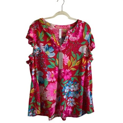 Dear Scarlett Plus Size Wrinkle Proof Floral Tropical Blouse - Size 3X NEW