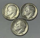 Lot of (3) Three Roosevelt Dimes - 90% Silver - All 3 are 1960 P - Very Nice