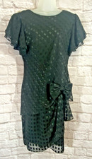 Patra Vintage Drop Waist Big Bow Black Shimmer Dress Size 10 Madonna 80s Costume