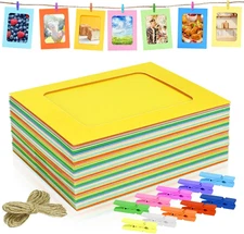 50Pc Paper Picture Frames 4x6 | Colorful Photo Holders w/ Clips & String