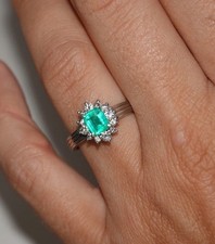 Natural Emerald And Diamond Platinum Ring Size P