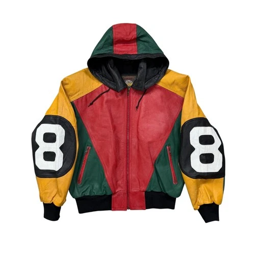 VTG 90s HARAJUKU MOTHER 8 BALL COLORBLOCK LEATHER HOODIE JACKET SIZE M image 2