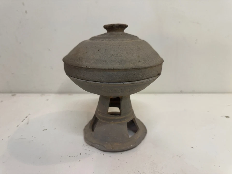 Antique Authentic Korean Silla Dynasty Period Art Pottery Footed Bowl with Lid - Image 2 of 4