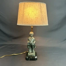 Rare Handmade Maitland Smith Ltd Table Lamp Green Granite Boy With Shade NICE!