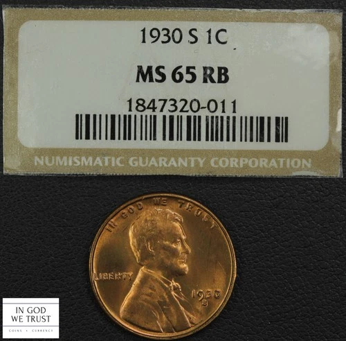 1930 S Red-Brown Lincoln Wheat Copper Cent 1C (Cracked Out) Ex-NGC MS 65 RB