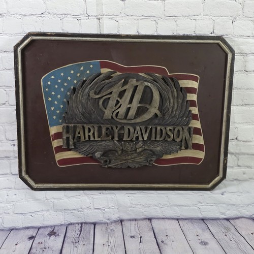 Vintage 60's  Harley Davidson Wood Carved Pub Sign