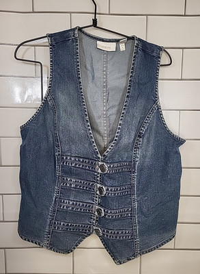 VTG Chicos Women's Sz. Med 36'' VEST Denim Cowgirl Western Festival Chore