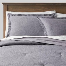Full/Queen Cotton Linen Chambray Comforter Sham Set Navy - Threshold