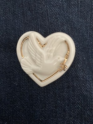 Lenox Heart Pin Peace Dove Branch Porcelain Brooch Valentine Love (3869)