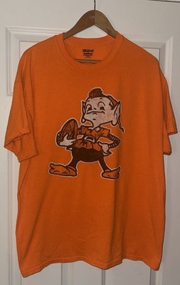 Men s Retro Cleveland Browns Elf T-shirt Orange Distressed Brownie Size XL